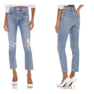 Agolde Riley High Rise Straight Crop Button Fly Jeans Whiplash Mid Wash EUC - 30